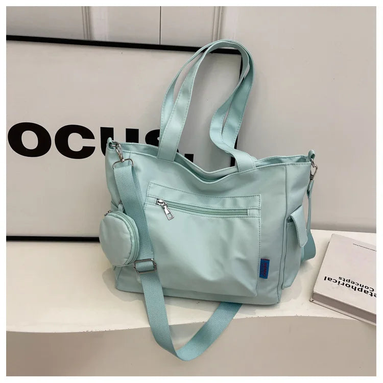 Large Capacity Unisex Tote Bag with Coin Purse, College Style Middle School Student Schoolbag Casual Bag Crossbody Shoulder Bag