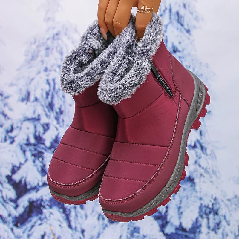 Thicken Plush Waterproof Snow Boots Women 2025 Non Slip Zipper Platform Winter Boots Woman Fleece Lining Warm Ankle Booties 43