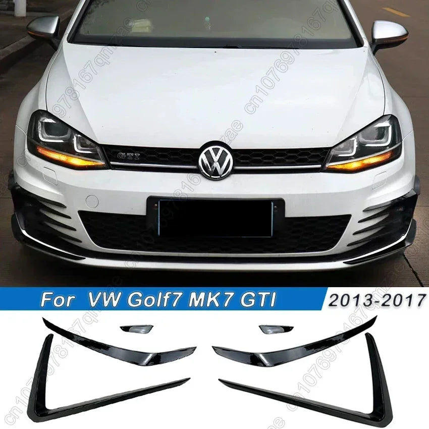 For VW Golf 7 MK7 GTI 2013-2016 Car Front Bumper Fog Light Intake Frame Grille Splitter Spoiler Side Air Vent Trim Gloss Black