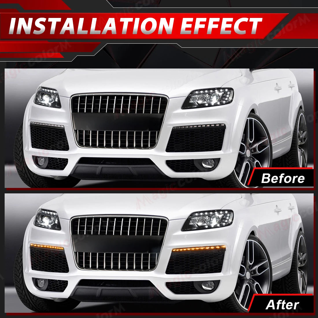 2PCS DRL For Audi Q7 2010 2011 2012 2013 2014 2015 DRL Car Daytime Running Lights Yellow LED Turn Signal Lamps 4L0 953 041D/042D