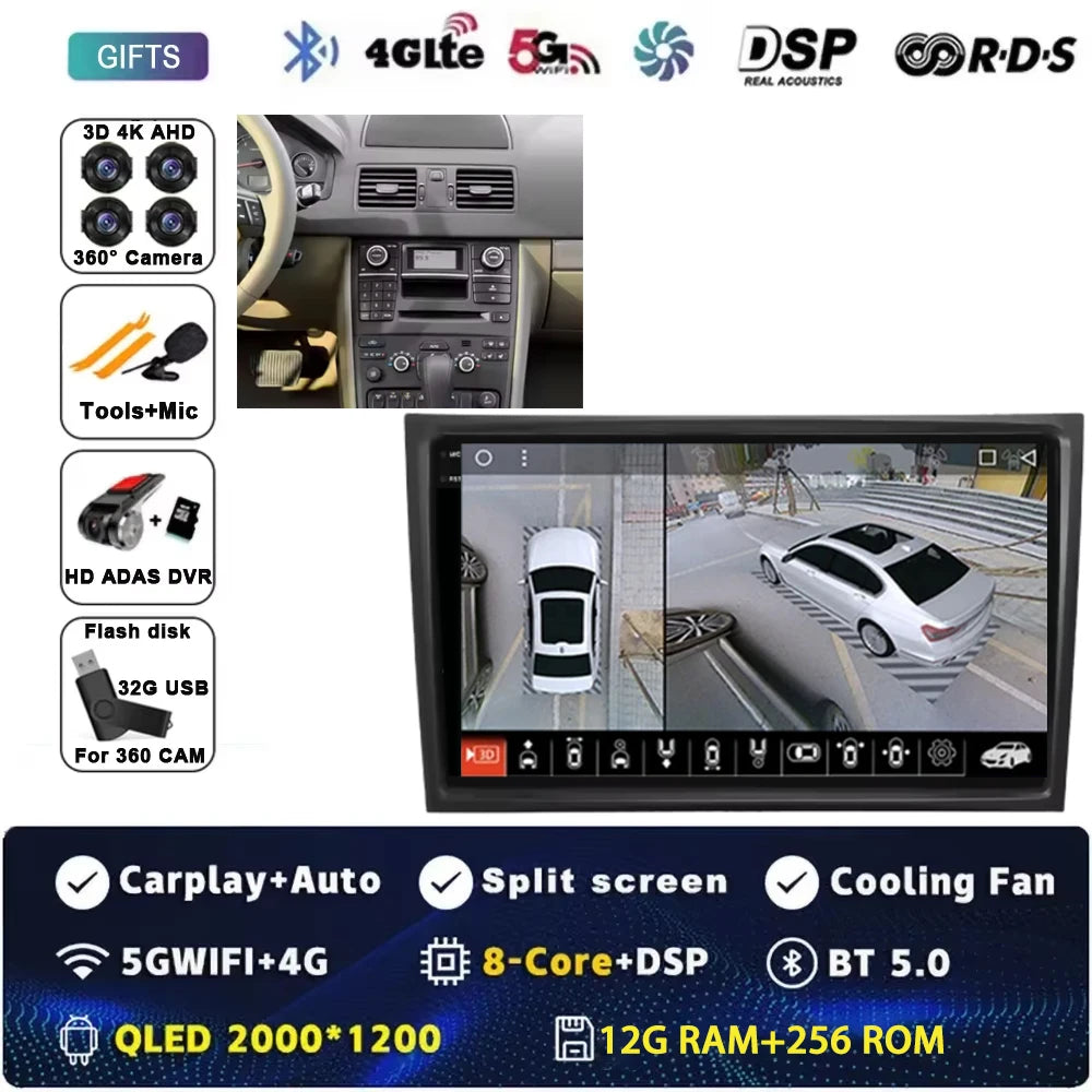 10Inch For VOLVO XC90 2004-2014 12+256GB Android 15 4G Touch Screen Car Radio Multimedia Video Player GPS Navigation Carplay DSP