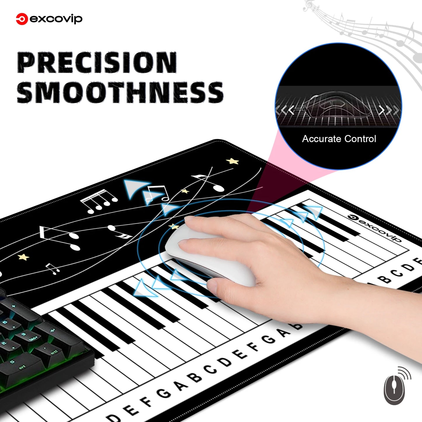 EXCO Piano Gaming Mouse Pad Large Computer Desk Mat Keyboard Mousepad with Stitched Edge Non-Slip Rubber Base for Office Home