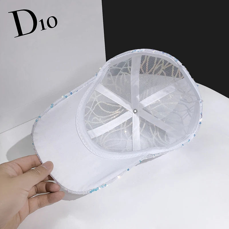 CNTANG 2025 New All Mesh Women's Peaked Cap Summer Fashion Spangle Design Hip Hop Casual Baseball Caps Sun Visor Hats For Ladies
