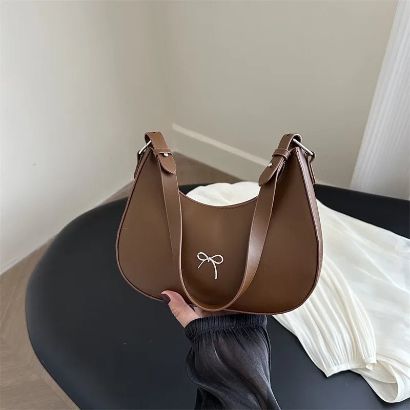 Bowknot Armpit Bag Korean Underarm Bag Luxury PU Leather Y2K Handbag Girls Shoulder Bag Clutch Purse Bolsa Feminina 2026