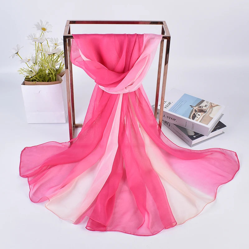 2023 Spring/Summer New Three Color Gradient Silk Scarf 75 * 180 Georgette Long Scarf