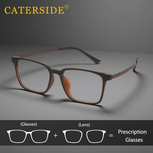 CATERSIDE Retro Square Men Reading Glasses Tr-90 Frame Ultra Light Anti Blue Light Computer Glasses Optical Lenses with Recipe