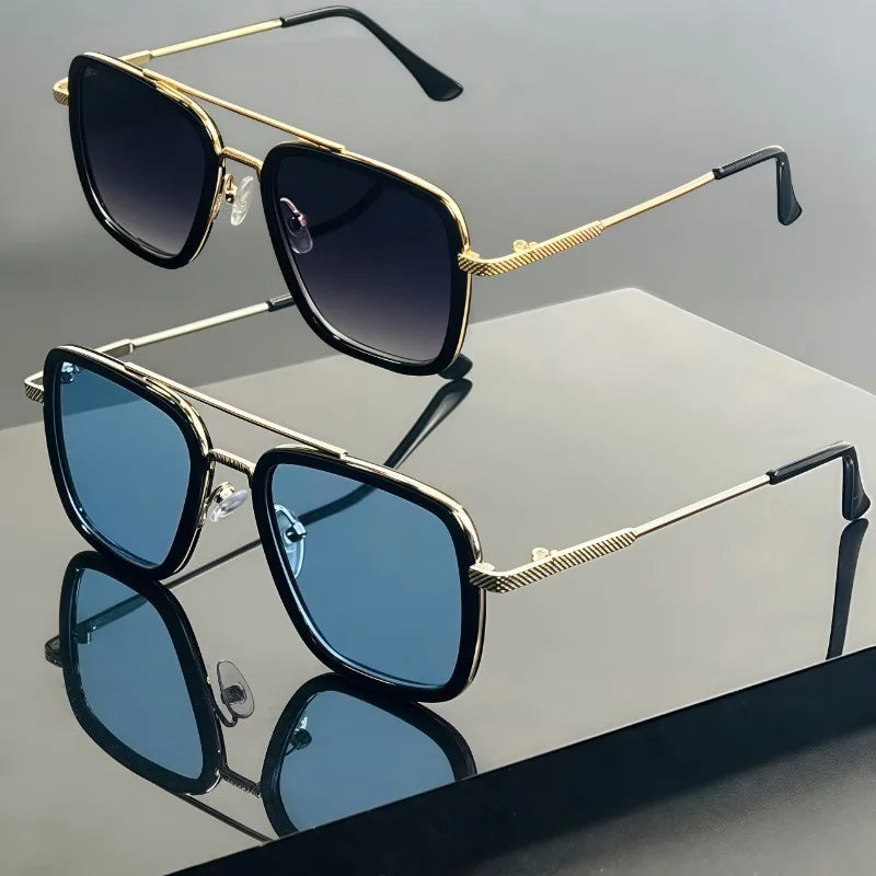 2/1 Pair of Men's Classic Style Metal Frame Glasses, Double Bridge Design - Suitable for Daily Commuting