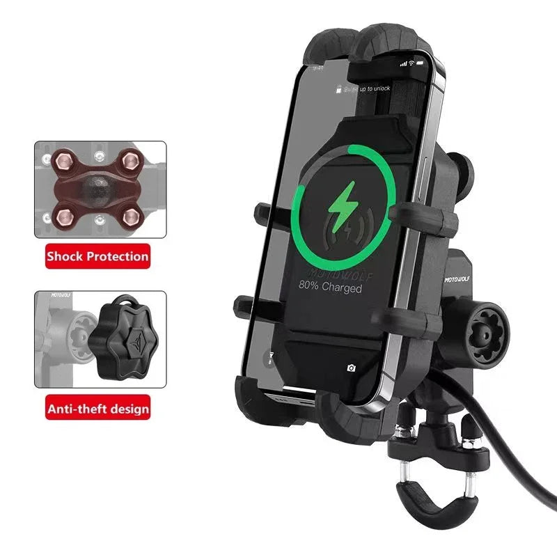 Motorbike Wireless Charger 4-7in Phone Holder, 3.0 Quick Charging GPS Moto Mount