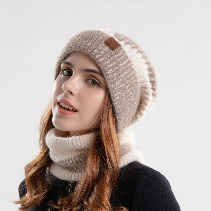 Xinbaoguan 100% acrylic 9971 winter thick and warm ear protection woolen hat with velvet scarf two-piece set knitted hat