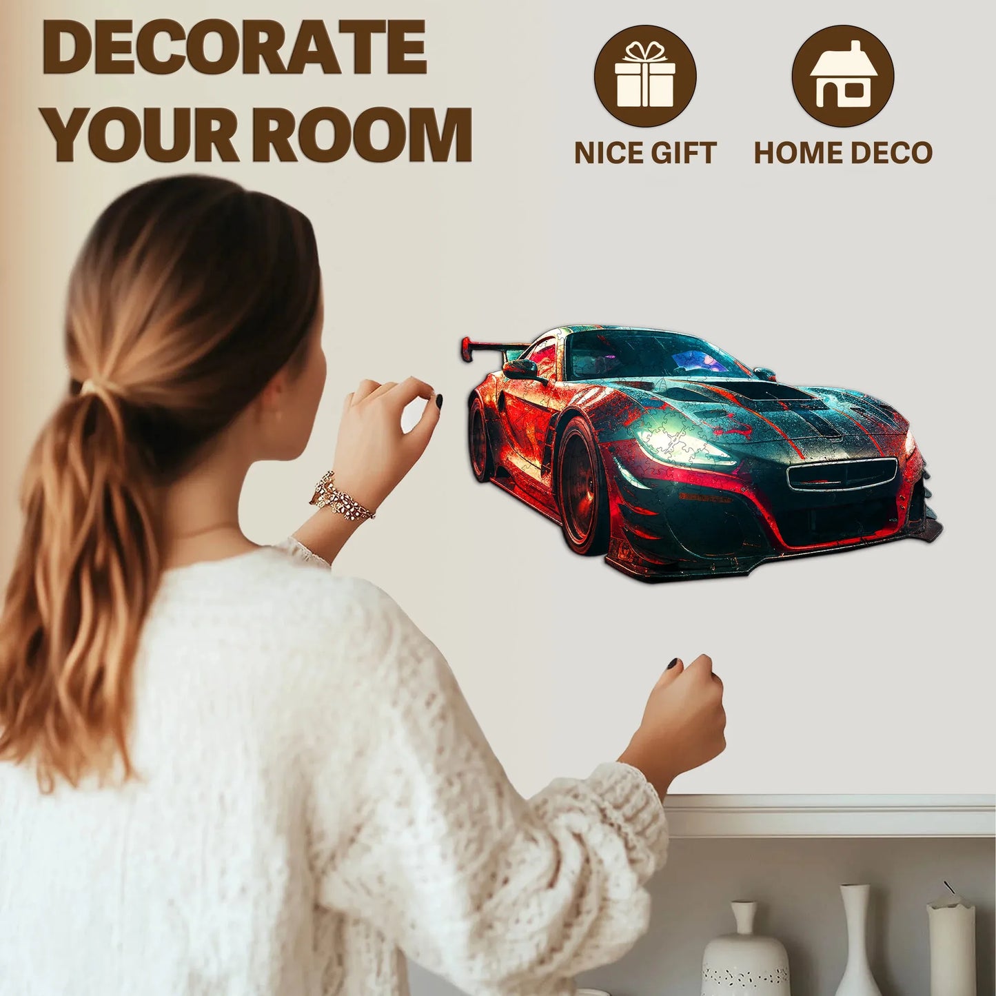 Classic Racing Car Wooden Jigsaw Puzzle Unique Shaped Wooden Decoration Christmas and Halloween Gift Toy For Teen And Kid