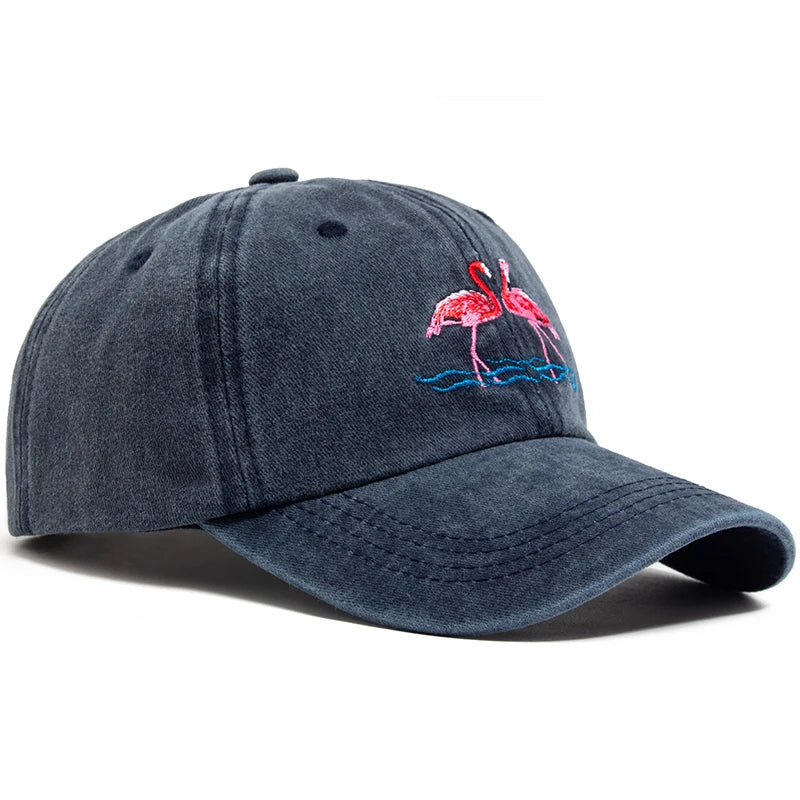 Flamingo Print Women's Baseball Cap Embroidery Washed Cotton Men's Caps Casual Retro Sport Summer Fashion Sun Visor Hat Unisex