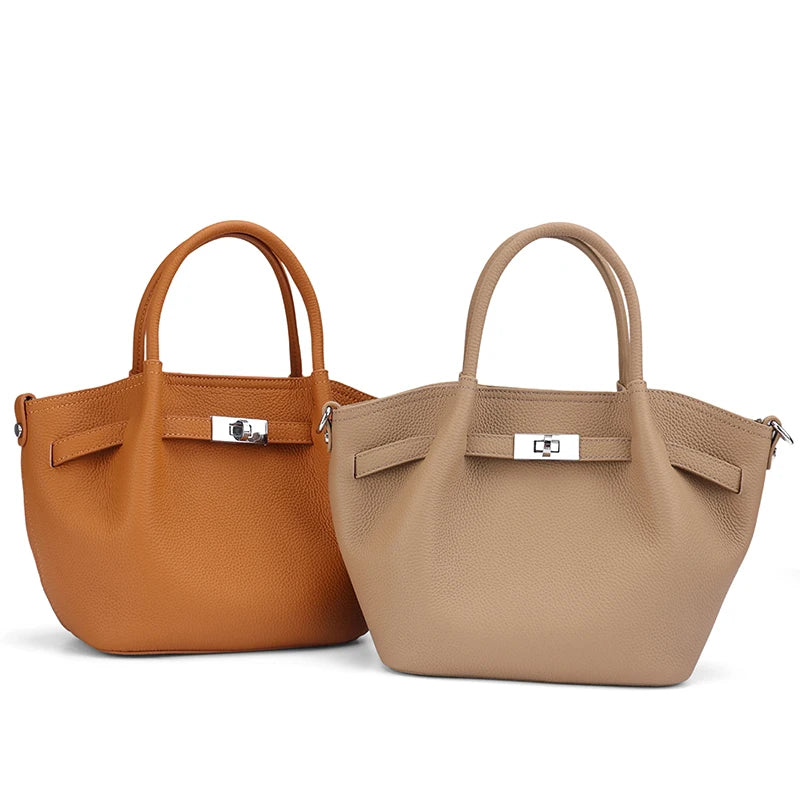 Fashionable Ladies' Genuine Leather Bucket Bag luxury designer handbags, top-grain leather commuting crossbody All-match Bag
