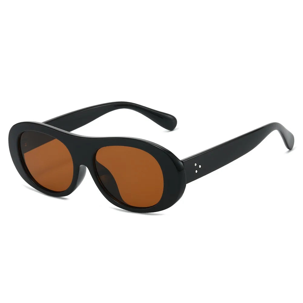 JNPCXI New Retro Oval Sunglasses Women Fashion Jelly Tea Color Shades Men Rivets Punk Sun Glasses UV400