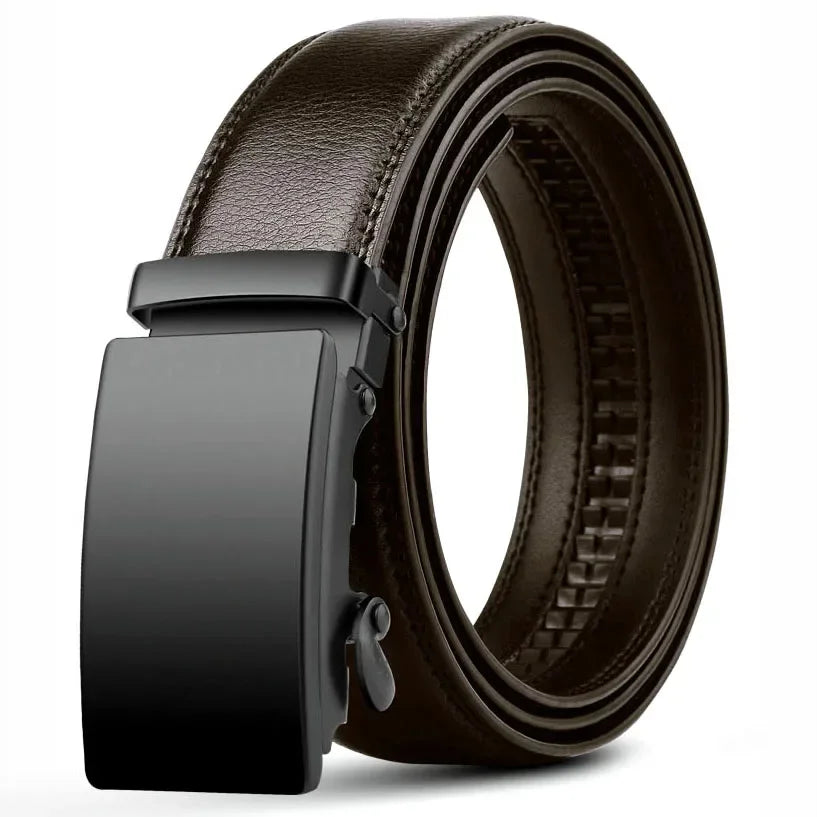 Brown Auto Buckle Men Belt, Famous Brand Business Belt PU Leather Waist Strap