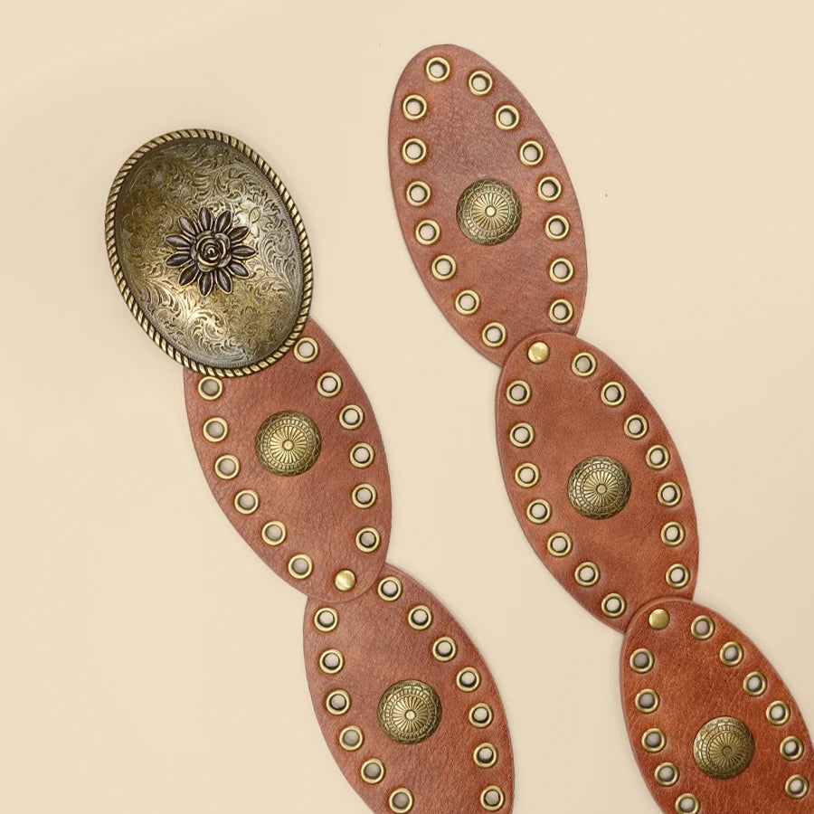 Punk Style Vintage Belt - Round Studded Design with Antique Brass Eyelets, Versatile Waistband for Daily Wear & Urban Styling