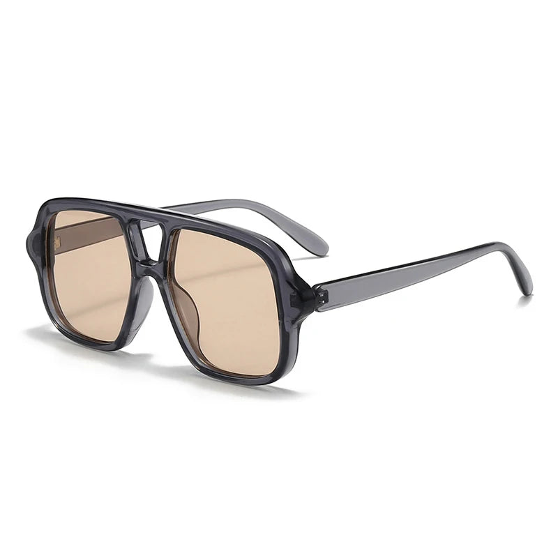 JNPCXI New Ins Popular Fashion Double Bridges Square Men Sunglasses Vintage Punk Yellow Shades UV400 Men Trending Sun Glasses