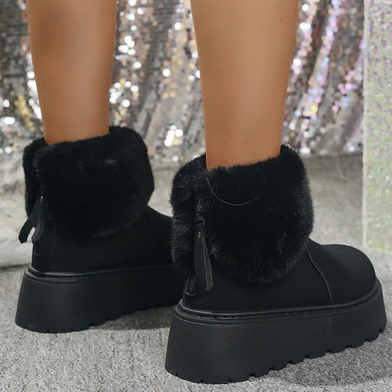 Chunky Platform Fur Ankle Boots Women 2025 New Back Zipper Faux Suede Snow Boots Woman Thick Bootm Warm Winter Booties Mujer