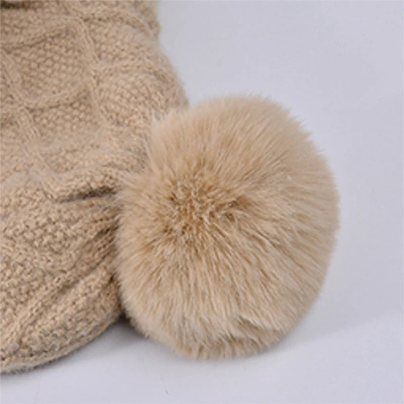 Xinbaoguan 100% Acrylic 8408 cross-border winter velvet knitted yarn hat women's mask scarf integrated warm ear protection hood