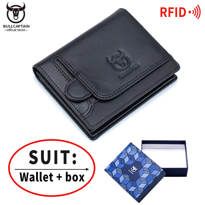 BULLCAPTAIN New Men's Business Wallet Features RFID  Blocking Card Holder Brand Design Wallet's China Genuine Leather Purse Men