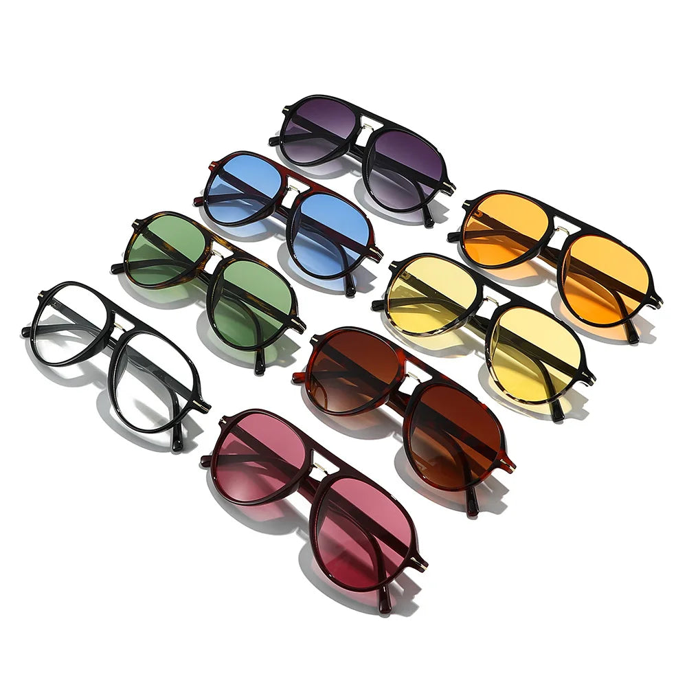 JNPCXI New Fashion Pilot Sunglasses Women Double Bridges Shades Retro Men Candy Color Gradient Trending Sun Glasses UV400