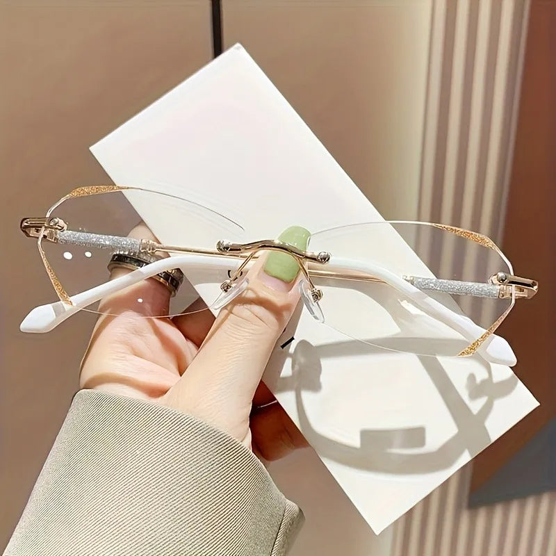 Unisex Frameless Reading Glasses Hexagonal Shape & Golden Accents for Daily Use Books Phones Computers