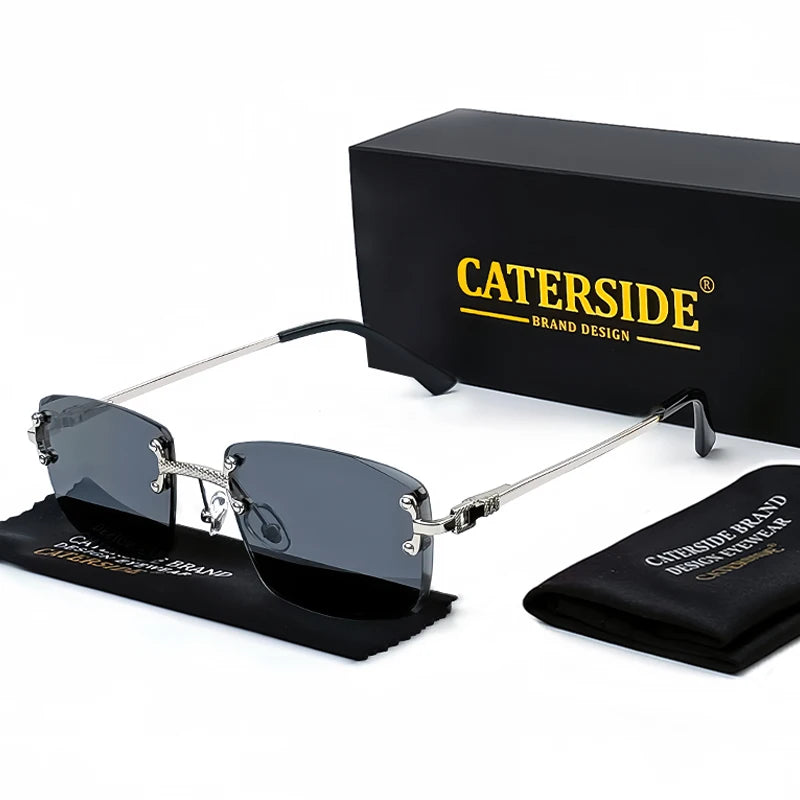 CATERSIDE Frameless Rectangle Sunglasses Women Luxury Designer Rimless Gradient Lens Metal Sun Glasses For Men Sports UV400