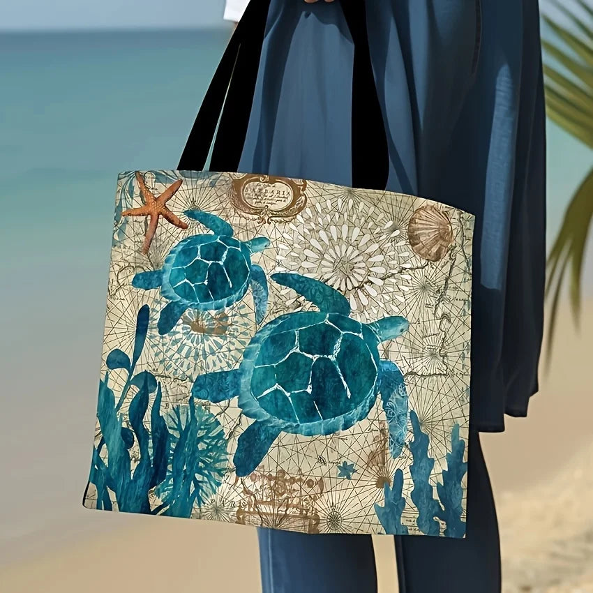 Rustic Tote Bag w/ Sloth Print Large Shoulder Shopping Bag, Women's Beach Bag