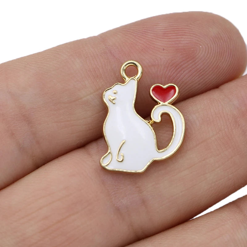 10Pcs Gold Plated Pink Enamel Cat Charms Pendant Jewelry Making Earrings Bracelet Necklace Accessories DIY Craft 20x16mm
