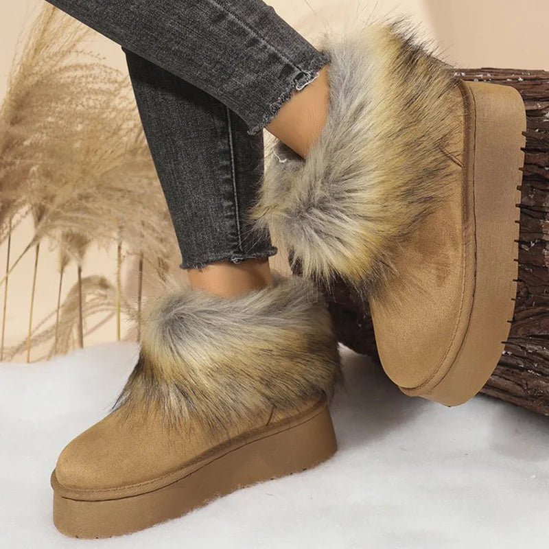 Faux Suede Furry Snow Boots for Women Winter Fashion Round Toe Slip On Ankle Boots Woman Anti Slip Platform Warm Booties Mujer