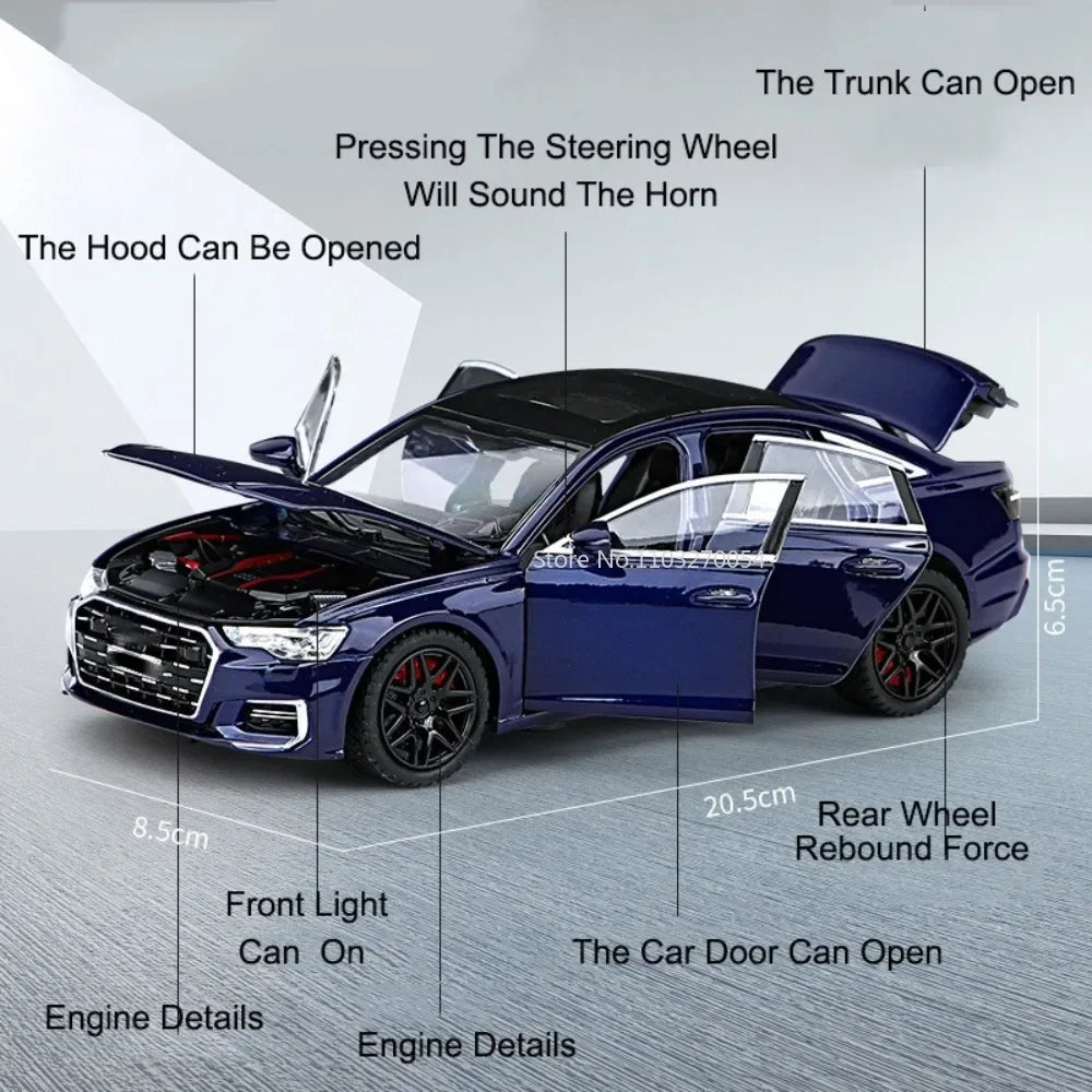 1:24 A6L A6 Miniature Model Toys Alloy Diecast Cars Front Wheel Steering Sound Light Pull Back Doors Opened Vehice for Boys Gift