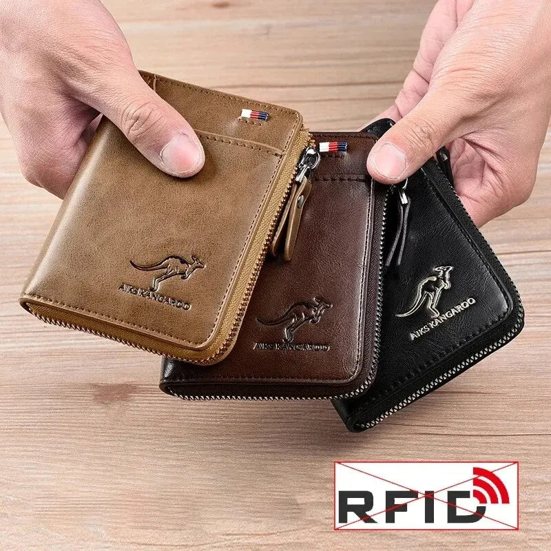 Mens Leather Wallet RFID Card Holder Business Zipper Purse Luxury Secure Wallet