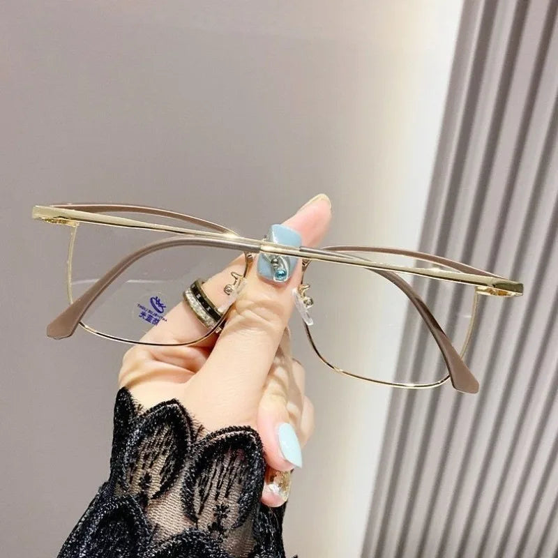 Photochromic Anti Radiation  Glasses  Korean Square Metal Men Women Eyeglasses Fashion Anti Blue Light Glass