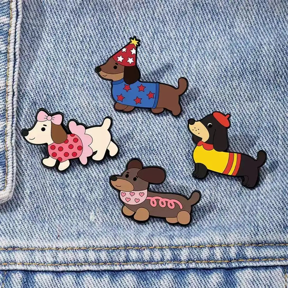 4pcs Cute Dachshund Cartoon Enamel Pin - Lapel Brooch Badge for Backpack/Clothing Animal Themed Jewelry Gift for Dog Lovers