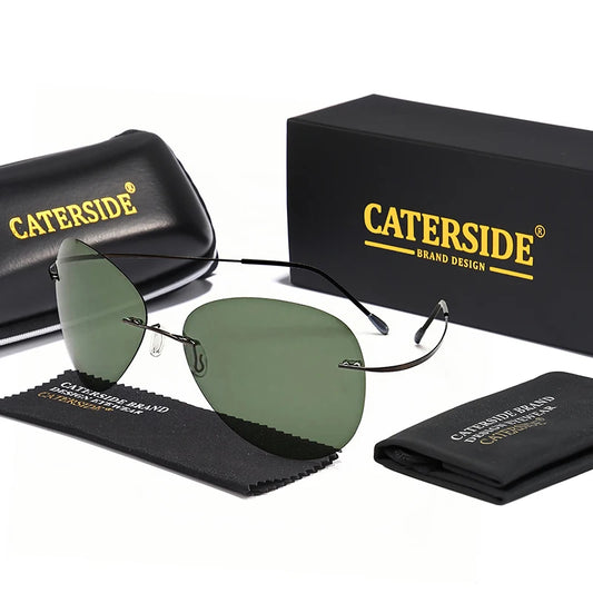 Caterside Pilot Polarized Sunglasses Men Rimless Titanium Alloy Ultralight Sun Glasses Women Driving Sports Fishing Summer Style