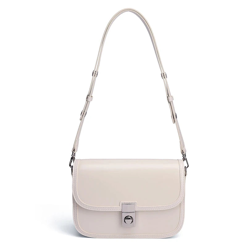 Genuine Cowhide Leather Flap Crossbody Bag for Women Vintage Saddle Shoulder Bag with Silver Lock Luxury Designer Messenger bags