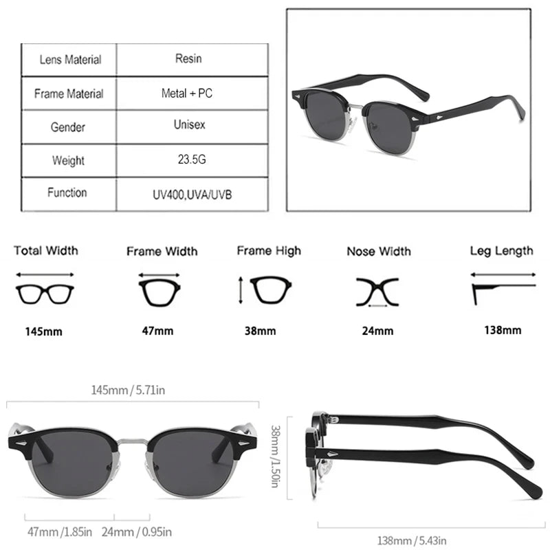 JNPCXI New Retro Classic Semi-Metal Oval Women Sunglasses Fashion Punk Men Rivets Shades UV400 Sun Glasses