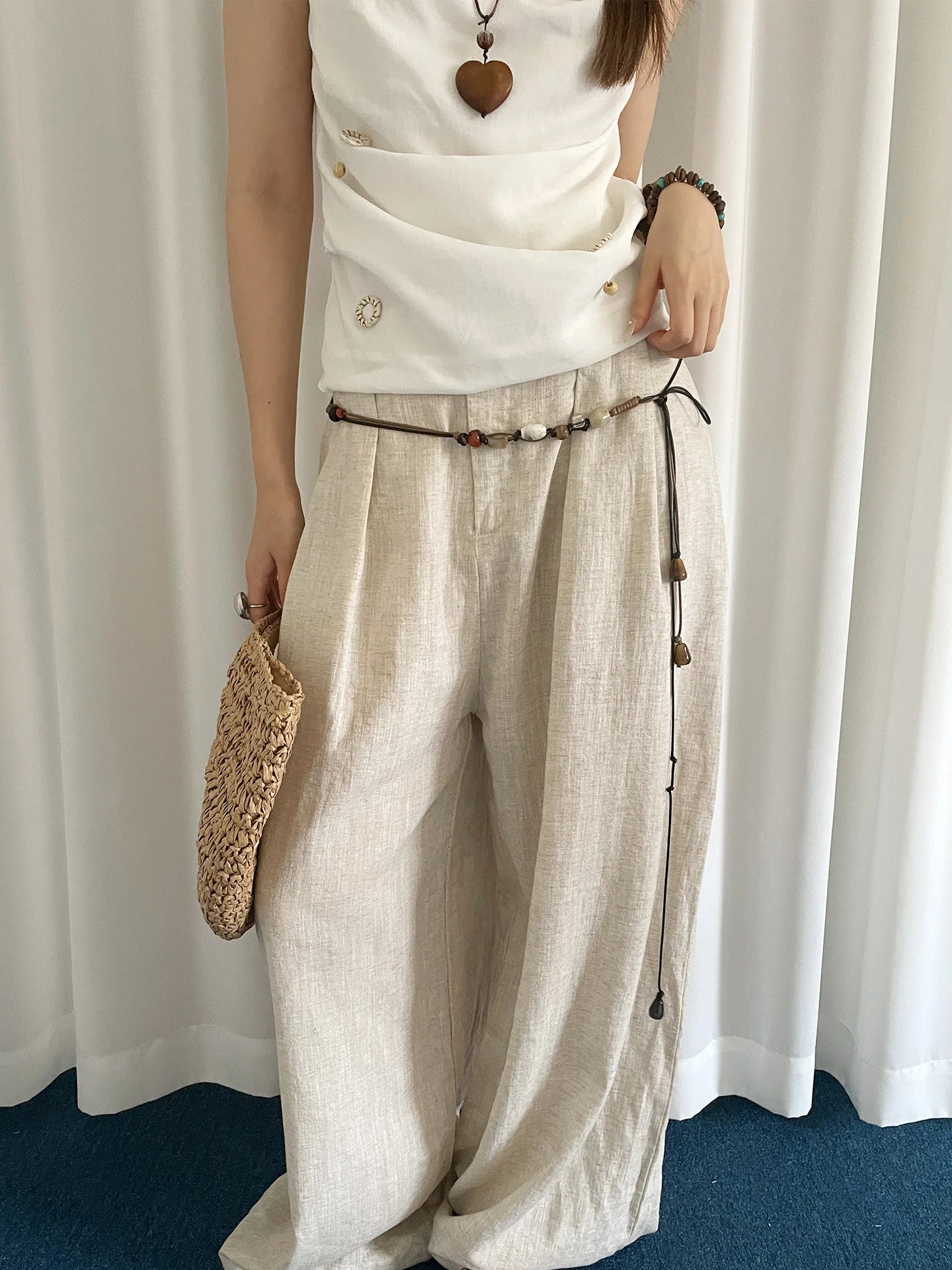Wooden Bead Artisanal Hand-Woven Belt Versatile For Dresses Jeans And Women's Slenderizing Waist Rope