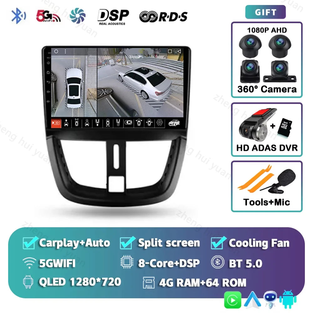 For Peugeot 207 2006 - 2015 Android 15 12+256GB CarPlay Auto Car Radio Multimedia Video Player GPS stereo Head Unit 4G WIFI RDS