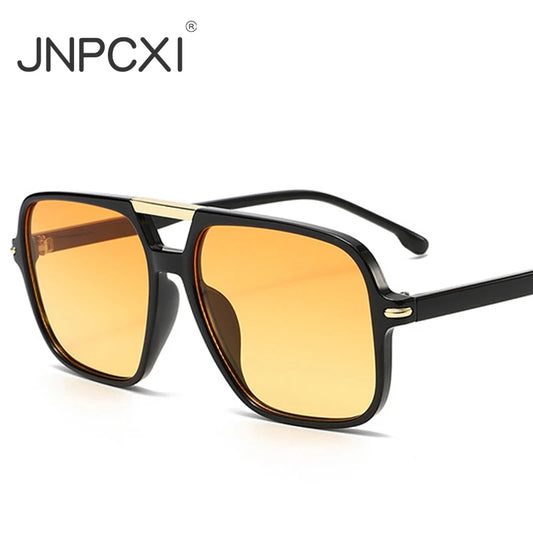 JNPCXI New Fashion Double Bridges Sunglasses Women Square Rivets Orange Gradient Shades UV400 Men Sun Glasses