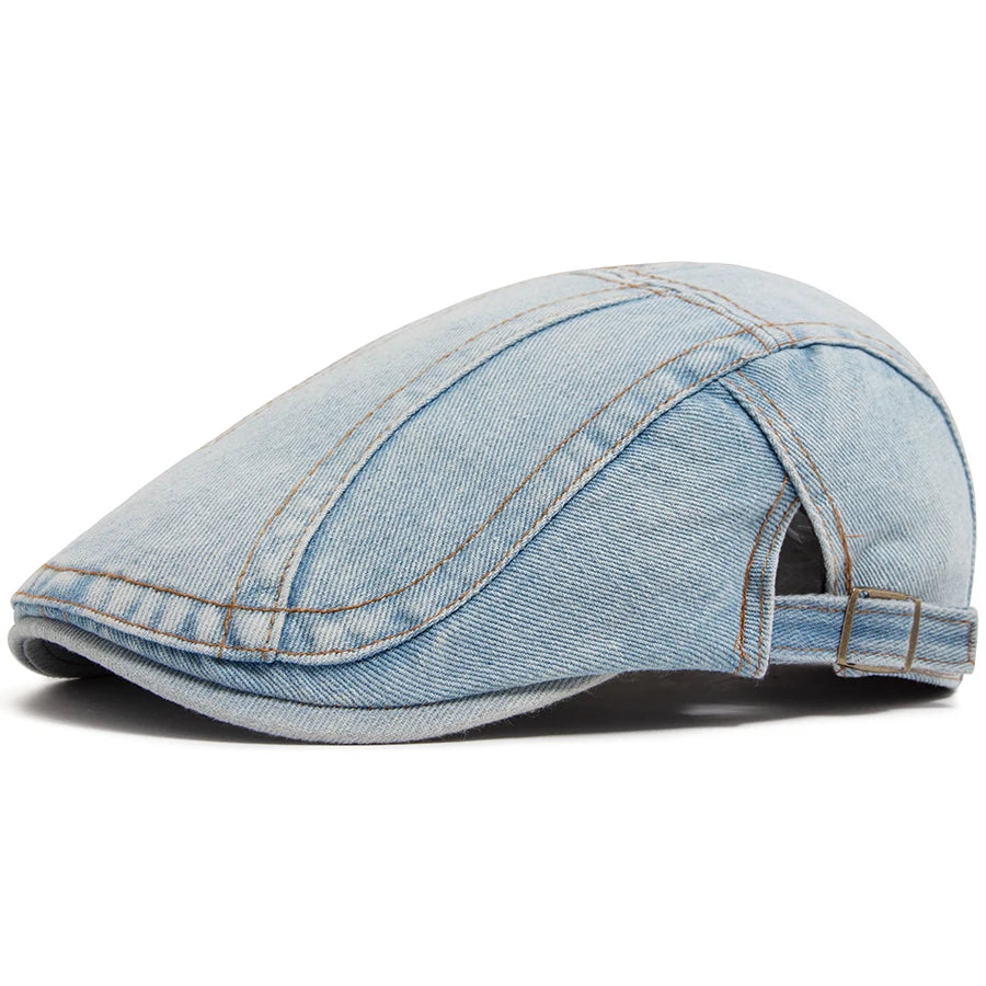 Women's Beret Fashion Denim Vintage Newsboy Cap For Men Summer Solid Washed Flat Caps Casual Female Visor Hat Unisex Adjustable