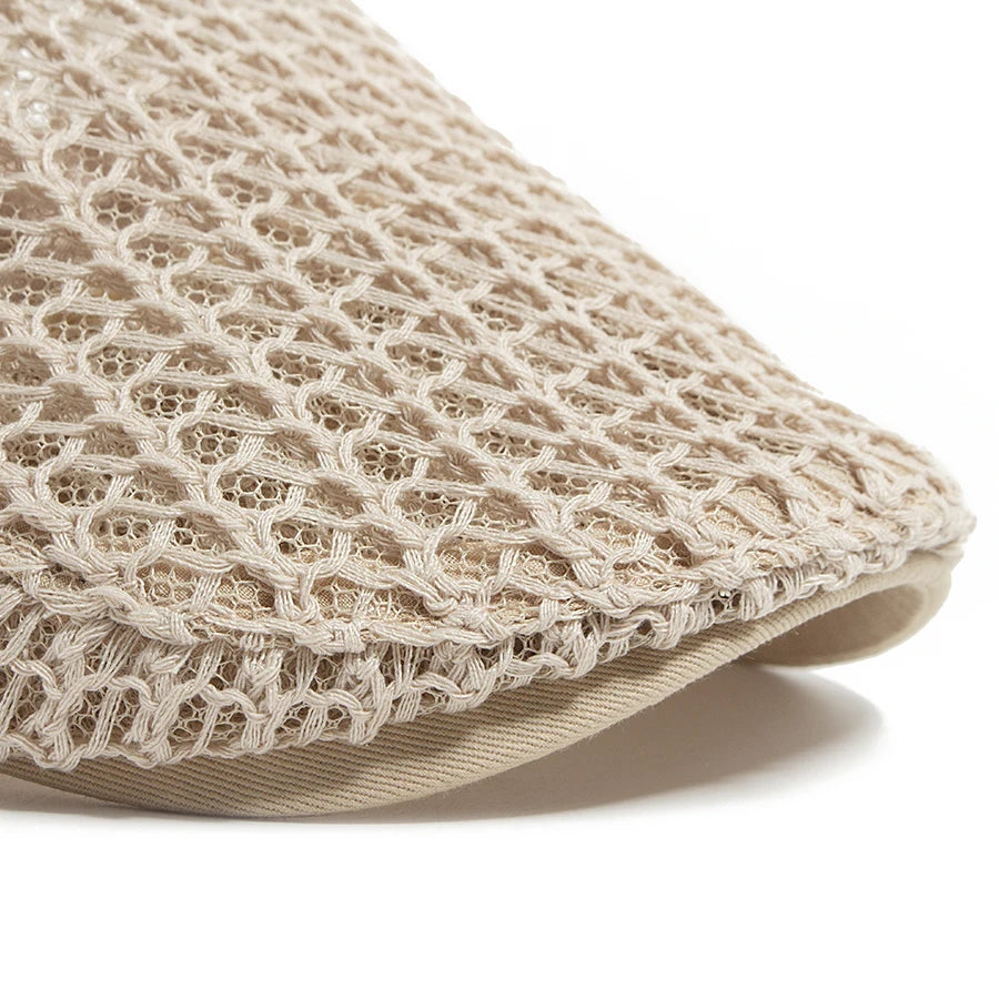 Summer Thin Crochet Hat Women Fashion Mesh Beret Casual Men Newsboy Cap Weave Sun Visor Flat Hat Female For 56-60cm Adjustable