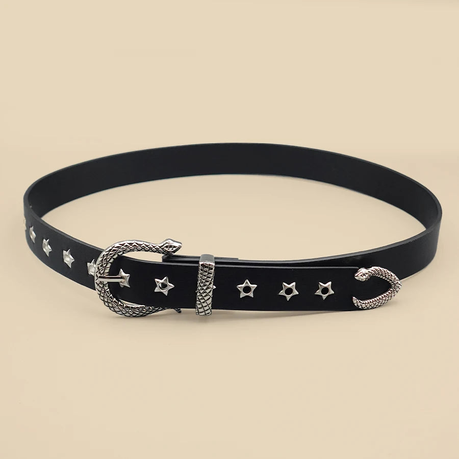 Black Snake Buckle Y2K Style Women's Belt, Star Hollow Leisure Belt, Daily Business Commuting Holiday Decoration
