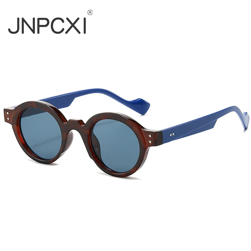 JNPCXI Round Sunglasses Men Punk Double Color Shades UV400 Retro Rivets Decoration Women Trending Sun Glasses Clear Lens Frame