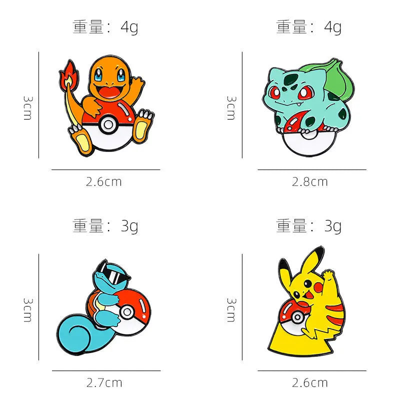 4pcs Anime Pokemon Pikachu Metal Badge Squirtle Charmander Bulbasaur Men Women Brooch Pins Backpack Decorate Halloween Gift