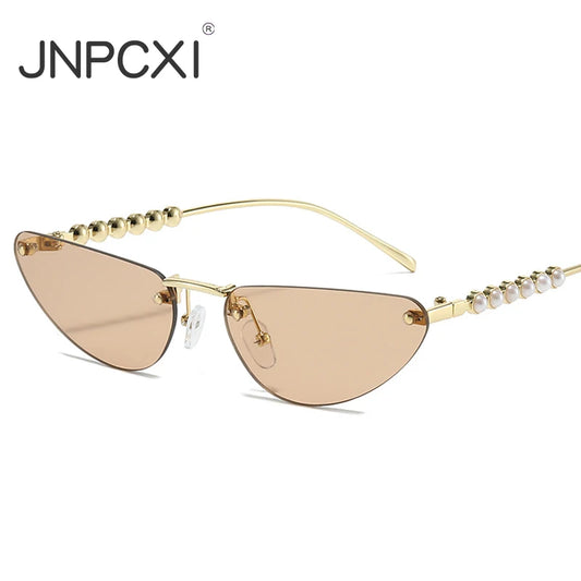 JNPCXI New Diamond Cat Eye Sunglasses Rimless Women Luxury Rhinestone Sun Glasses Men Gradient Shades UV400