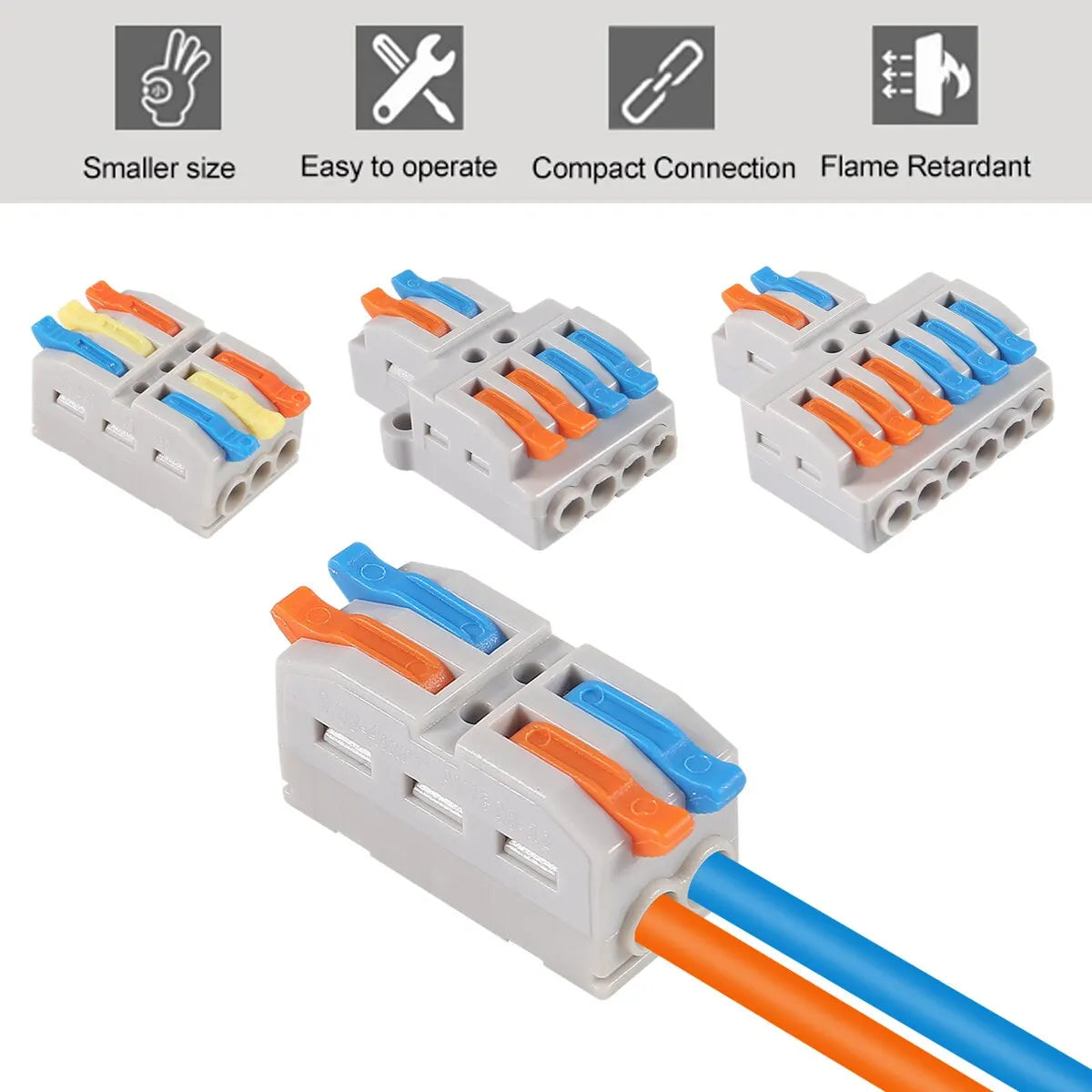 Mini Quick Wire Conductor Connector Universal Compact 2/3 Pin Splicing Push-inTerminal Block 1 in Multiple out with Fixing Hole