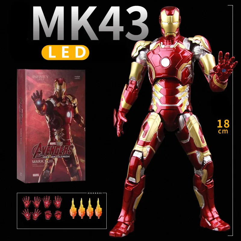 ZD Toys LED Light Iron Man MK1 MK2 MK3 MK4 MK5 MK7 MK43 MK50, 7" Action Figures