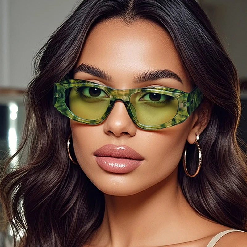 JNPCXI New Polygon Square Sunglasses Women Fashion Green Shades UV400 Retro Men Outdoor Sun Glasses