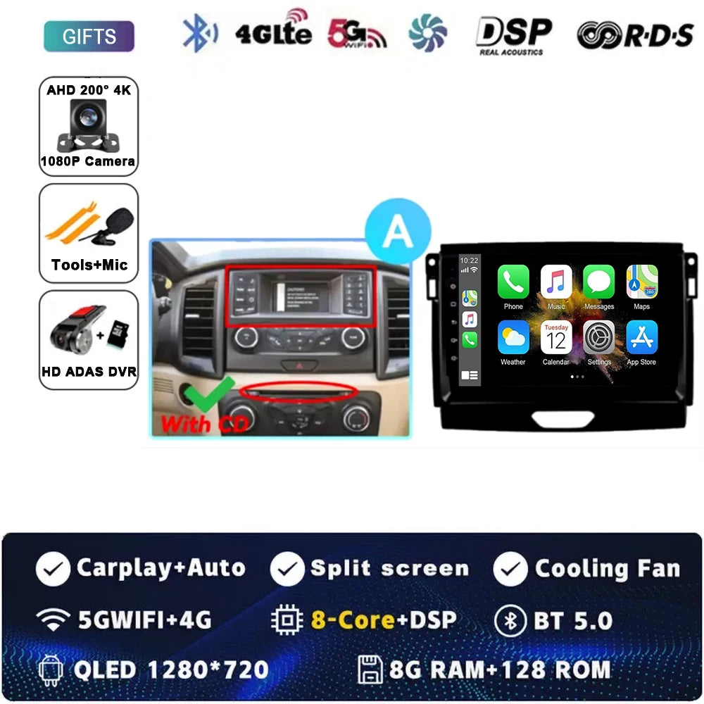 For Ford Ranger 2015 2016 2017 2018 2019-2022 Android 16 Car Radio Stereo QLED Screen GPS Multimedia Carplay Autoradio Head unit