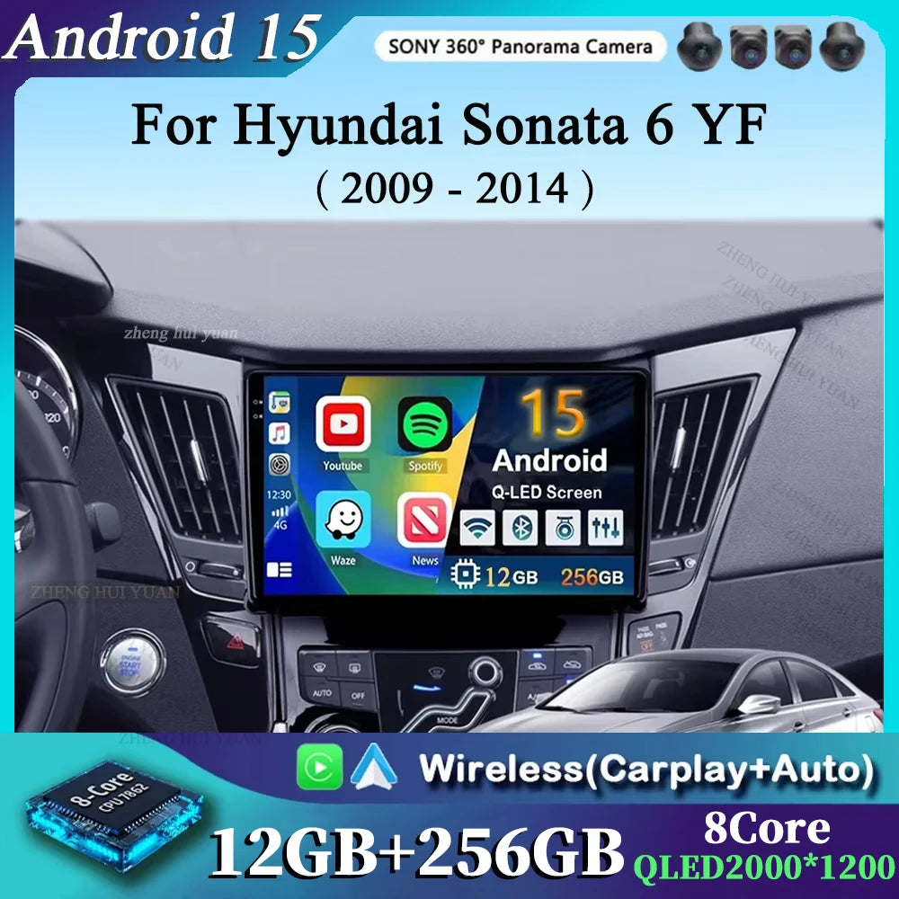 For Hyundai Sonata 6 YF 2009 - 2014 Android 15 2K QLED Car Radio Multimedia Video Player GPS stereo CarPlay Head Unit 4G WIFI
